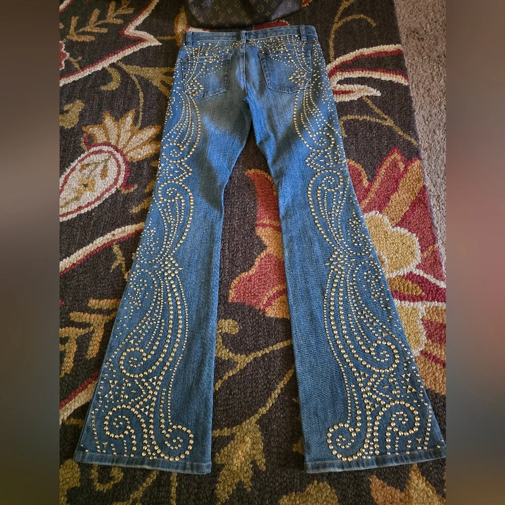 Y2K Michael Kors Studded Flare Wide Leg Jeans Size 6 - Picture 4 of 7
